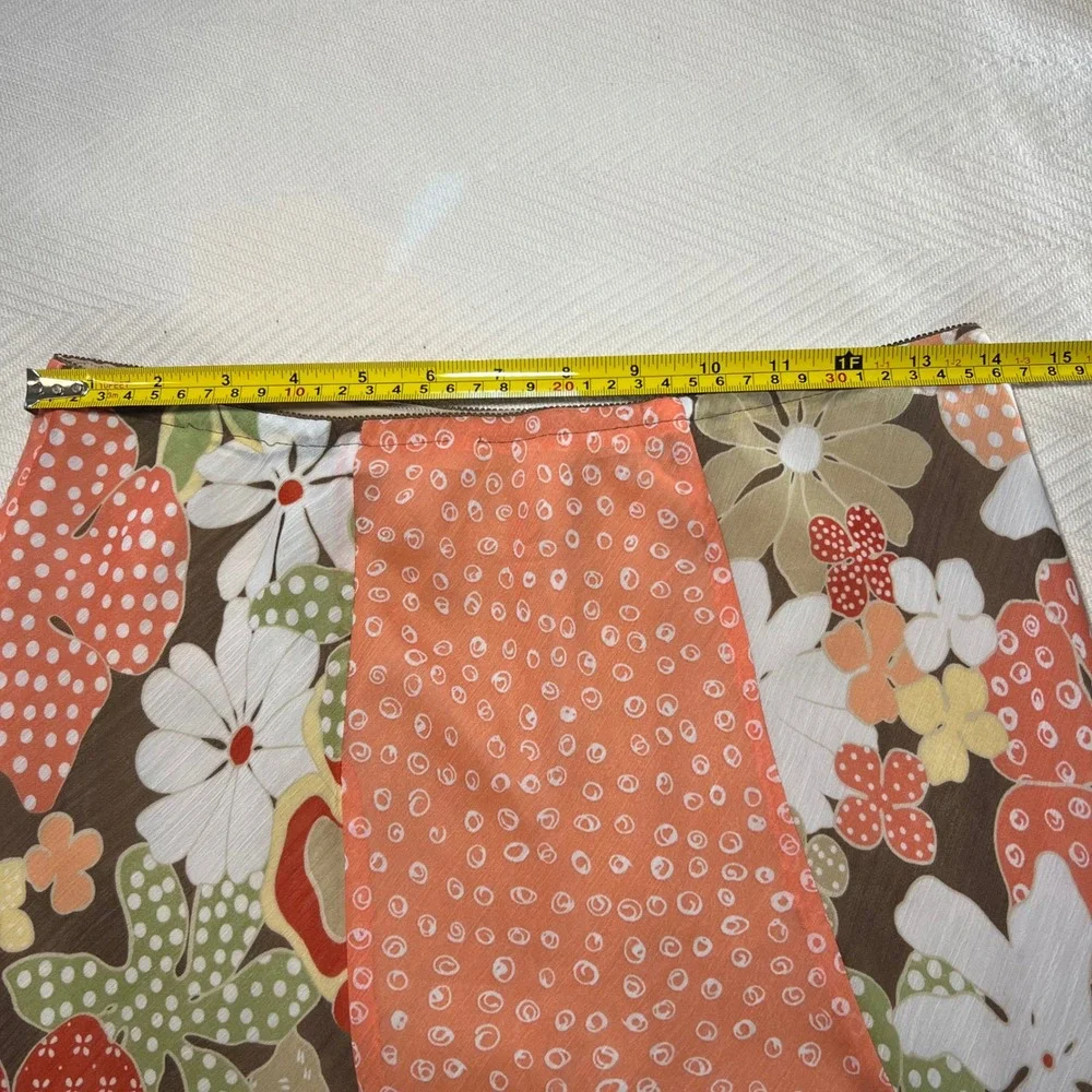 Vintage 90s Allison Taylor Orange Floral Patchwork Skirt Set Cowl Neck Top M